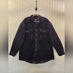 Lansboro Men's Black Flannel Fleece Lined Corduroy Shirt Jacket Size XL Thick